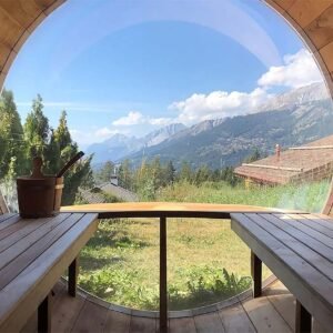 sauna exterieur bois paysage
