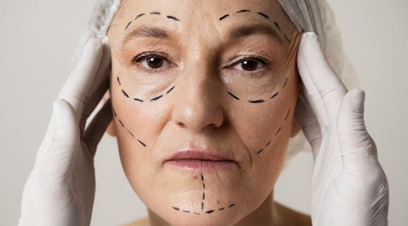 front view woman with marker traces face 23 2149349942